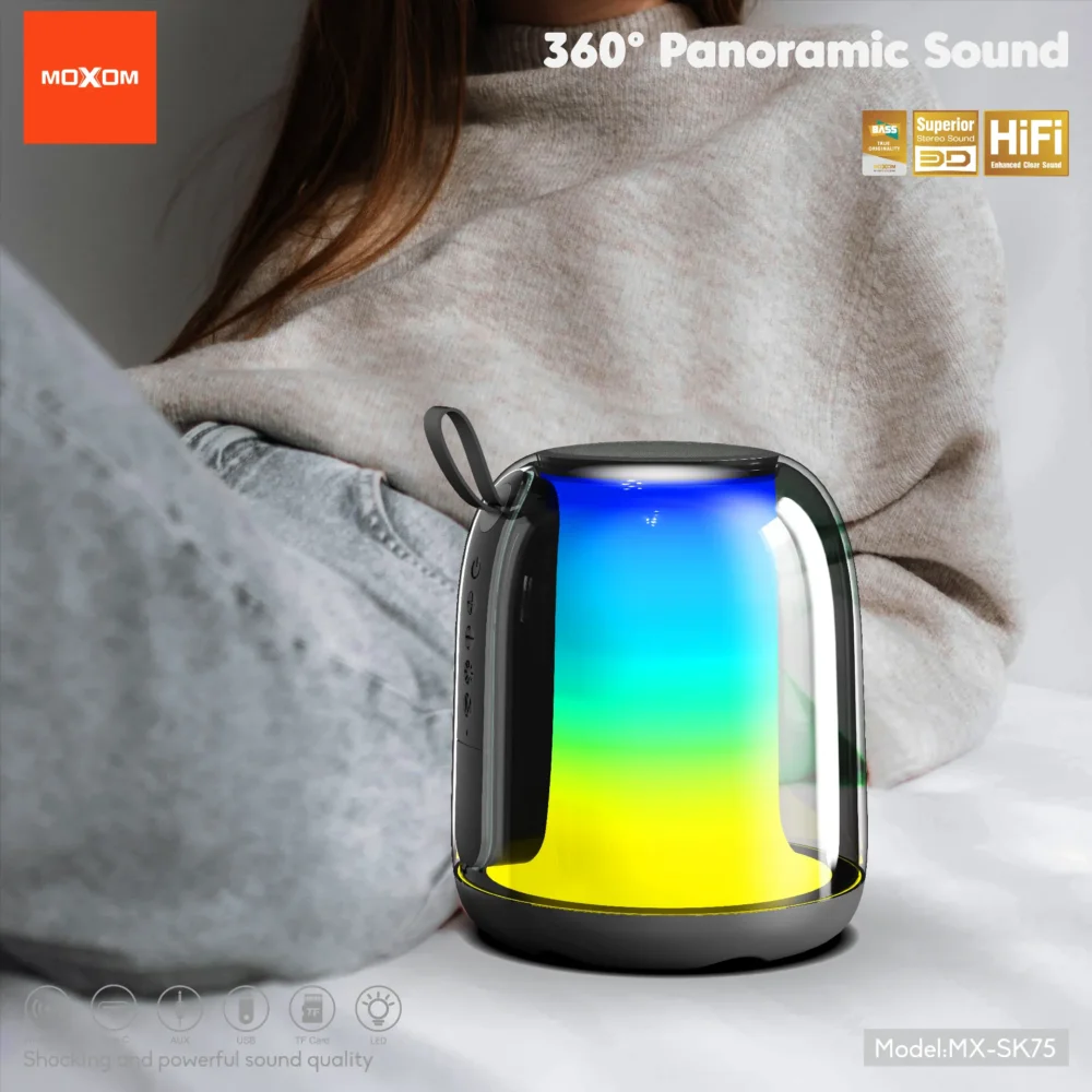 Enceinte Bluetooth Moxom MX-SK75 20W – Design Verre Élégant, Lumières RGB et Son Puissant — image 3