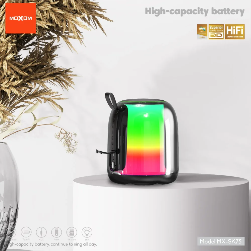 Enceinte Bluetooth Moxom MX-SK75 20W – Design Verre Élégant, Lumières RGB et Son Puissant — image 4