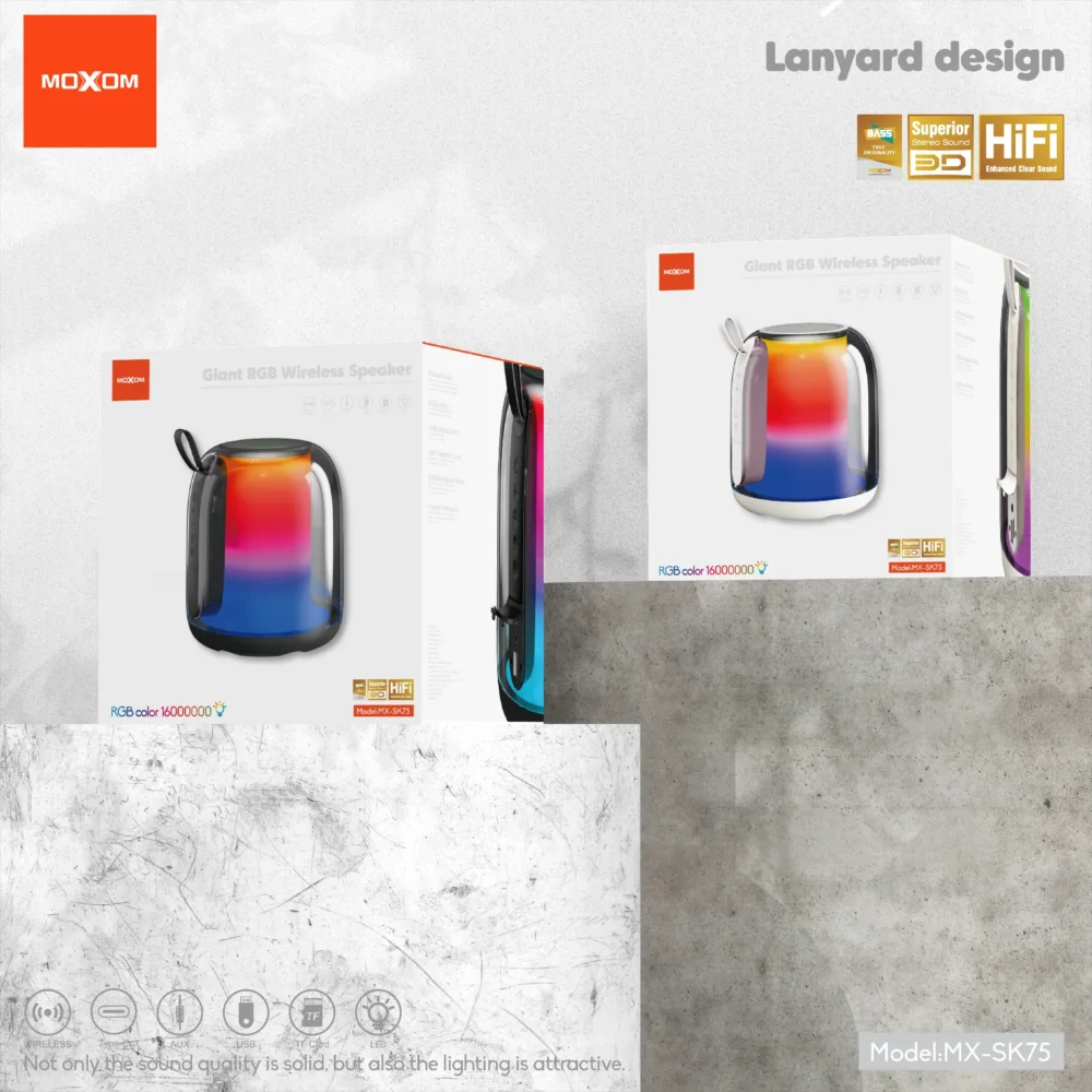 Enceinte Bluetooth Moxom MX-SK75 20W – Design Verre Élégant, Lumières RGB et Son Puissant — image 5