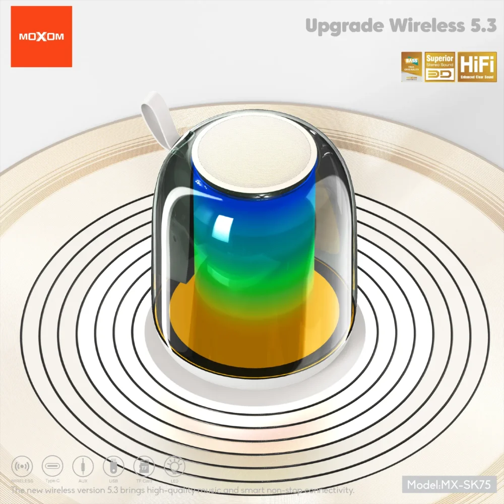 Enceinte Bluetooth Moxom MX-SK75 20W – Design Verre Élégant, Lumières RGB et Son Puissant — image 7