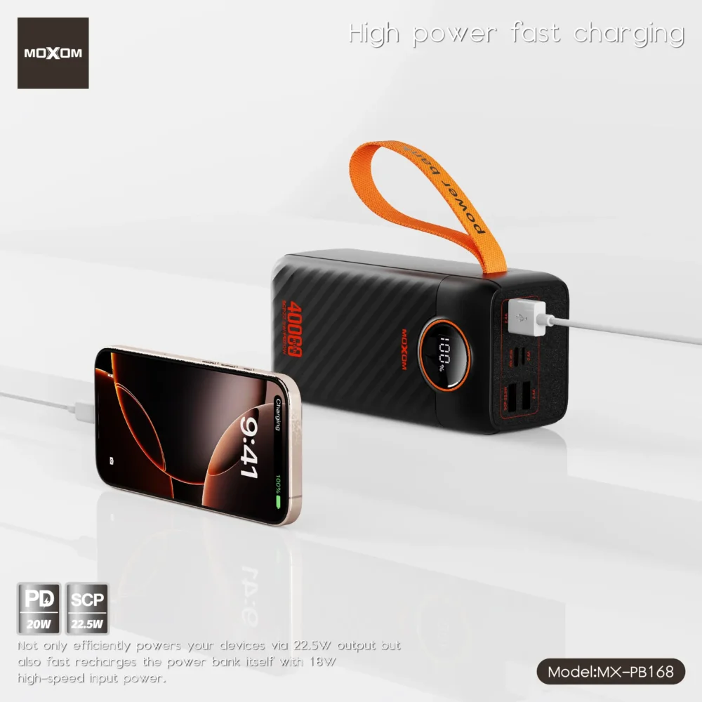 Power Bank Moxom MX-PB168 40000mAh – Charge Rapide PD 20W + SCP 22.5W avec Écran LCD — image 3