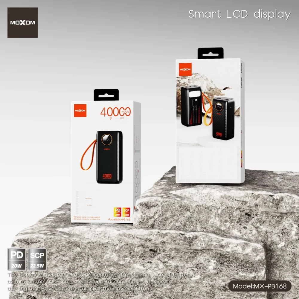 Power Bank Moxom MX-PB168 40000mAh – Charge Rapide PD 20W + SCP 22.5W avec Écran LCD — image 4