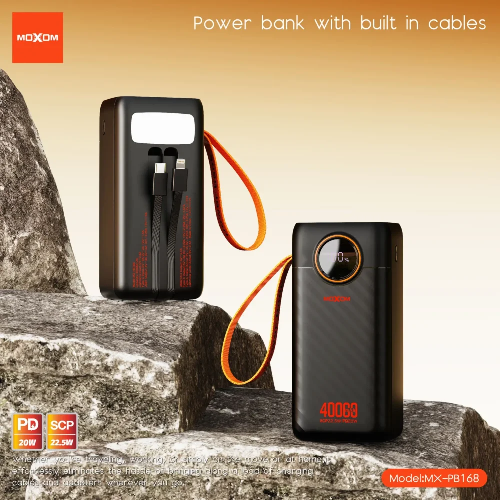 Power Bank Moxom MX-PB168 40000mAh – Charge Rapide PD 20W + SCP 22.5W avec Écran LCD — image 5