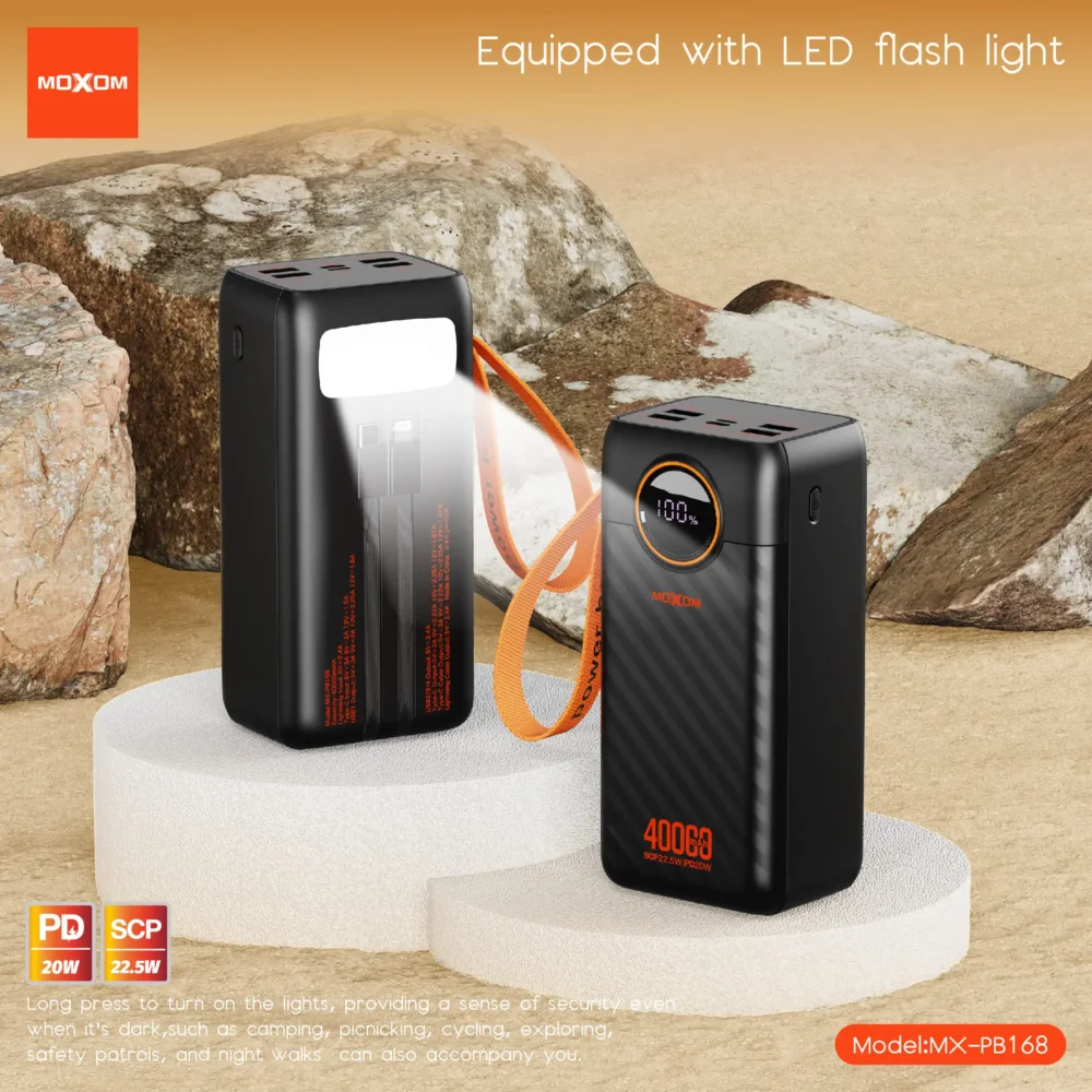 Power Bank Moxom MX-PB168 40000mAh – Charge Rapide PD 20W + SCP 22.5W avec Écran LCD — image 6