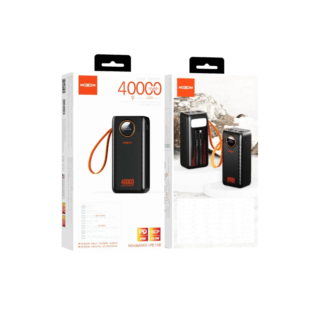 Power Bank Moxom MX-PB168 40000mAh – Charge Rapide PD 20W + SCP 22.5W avec Écran LCD — image 8