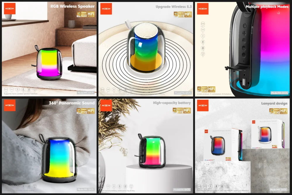 Enceinte Bluetooth Moxom MX-SK75 20W – Design Verre Élégant, Lumières RGB et Son Puissant — image 11