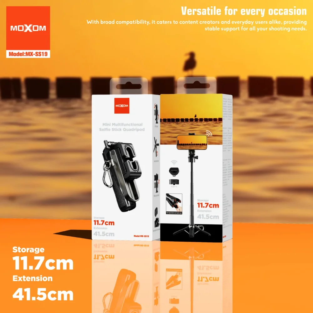 Perche Selfie Multifonction Moxom MX-SS19 Mini Trépied 4-en-1, Bluetooth et Design Compact — image 7