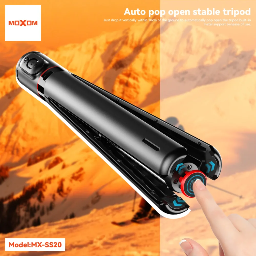 Perche Selfie Trépied Moxom MX-SS20 1.71m Télécommande Bluetooth, Rotation Multi-Angles et Design Pliable