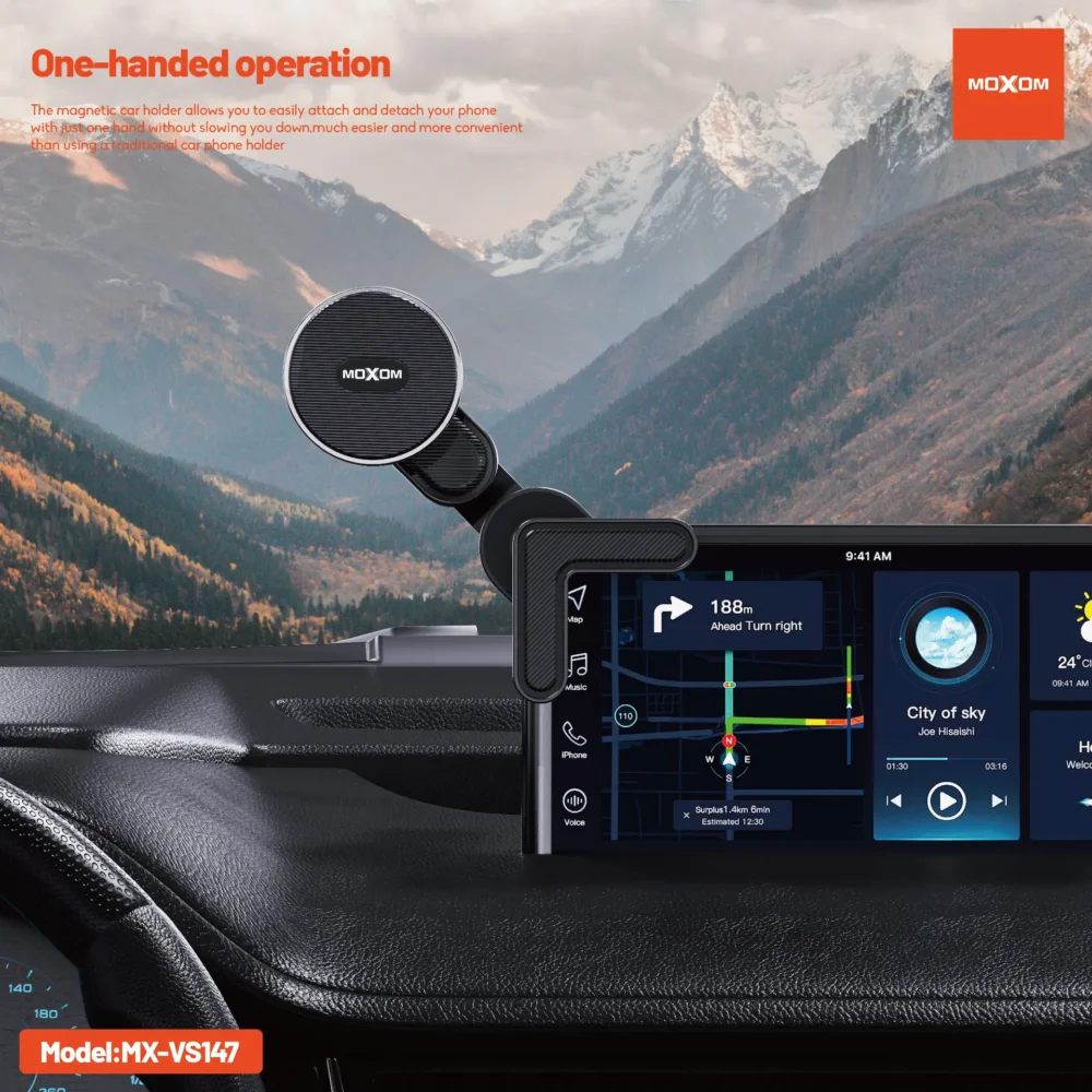 Support Téléphone Voiture Magnétique Moxom MX-VS147 – Fixation Stable, Installation Facile et Design Élégant Noir — image 3