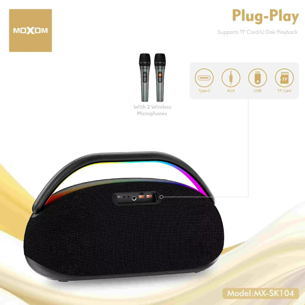 Amplificateur de Son Moxom MX-SK103 150W – Batterie 12000mAh, LED RGB et 2 Micros Sans Fil — image 3