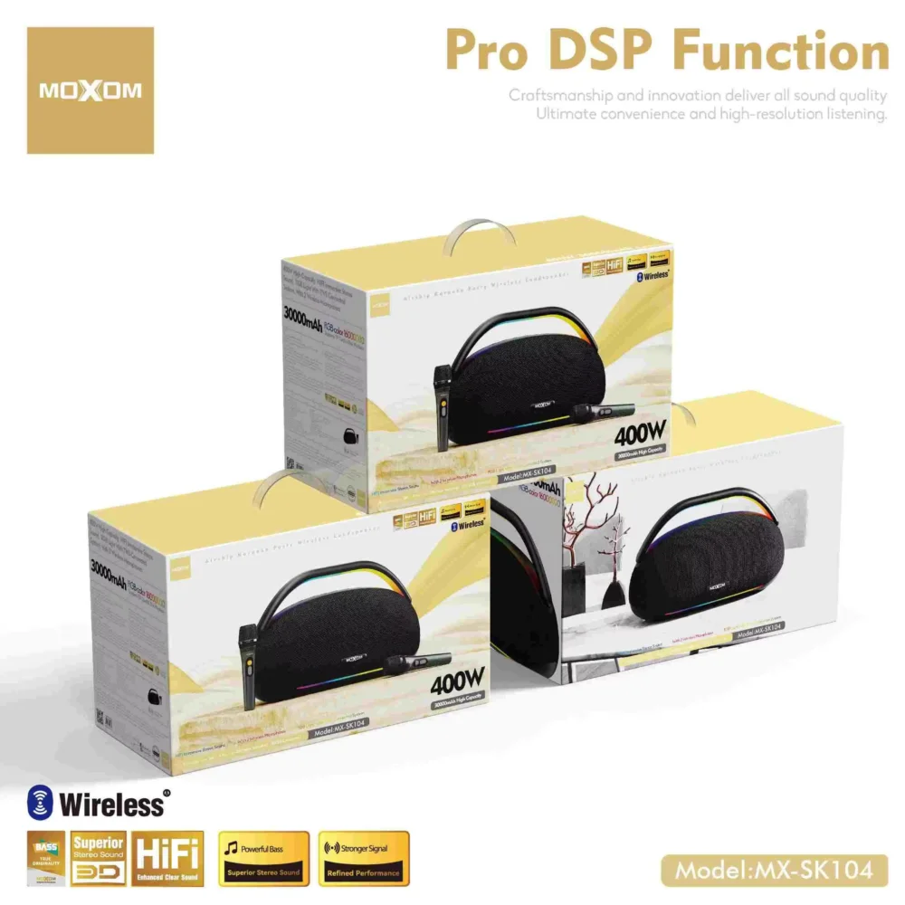 Amplificateur de Son Moxom MX-SK103 150W – Batterie 12000mAh, LED RGB et 2 Micros Sans Fil — image 4