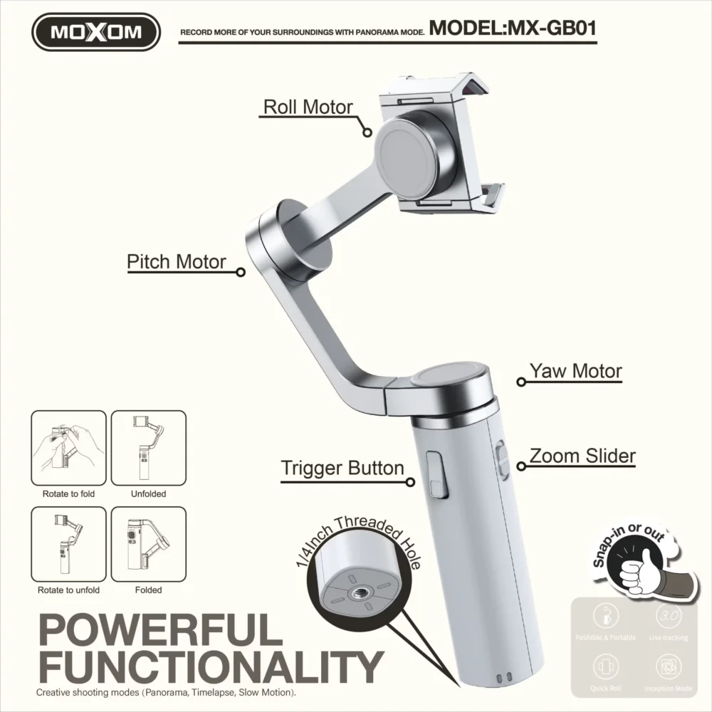 Stabilisateur Gimbal Pliable Moxom MX-GB01 — image 4