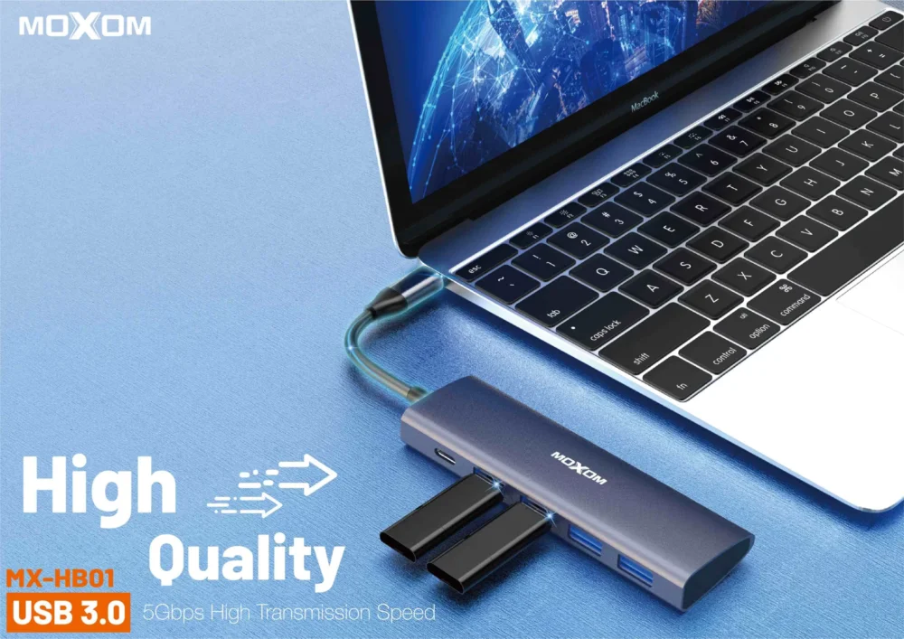 Hub USB Type-C Moxom MX-HB01 Multiports Haute Vitesse 5Gbps avec Charge PD 10W — image 5