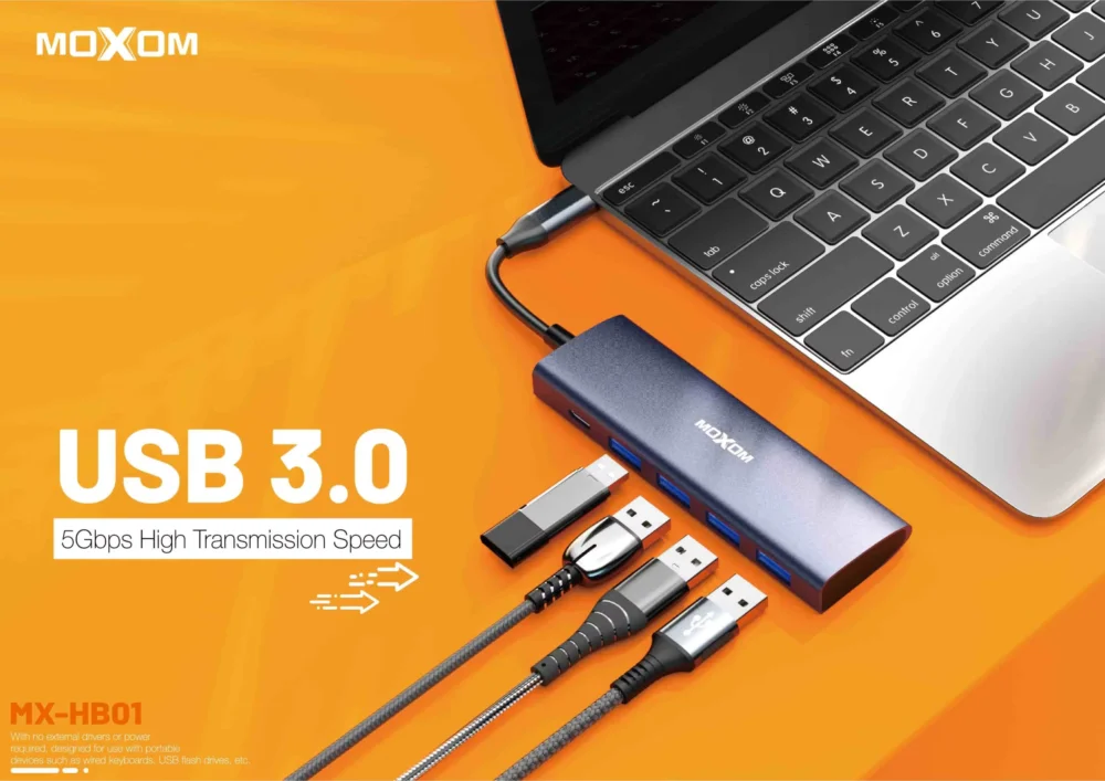 Hub USB Type-C Moxom MX-HB01 Multiports Haute Vitesse 5Gbps avec Charge PD 10W — image 6