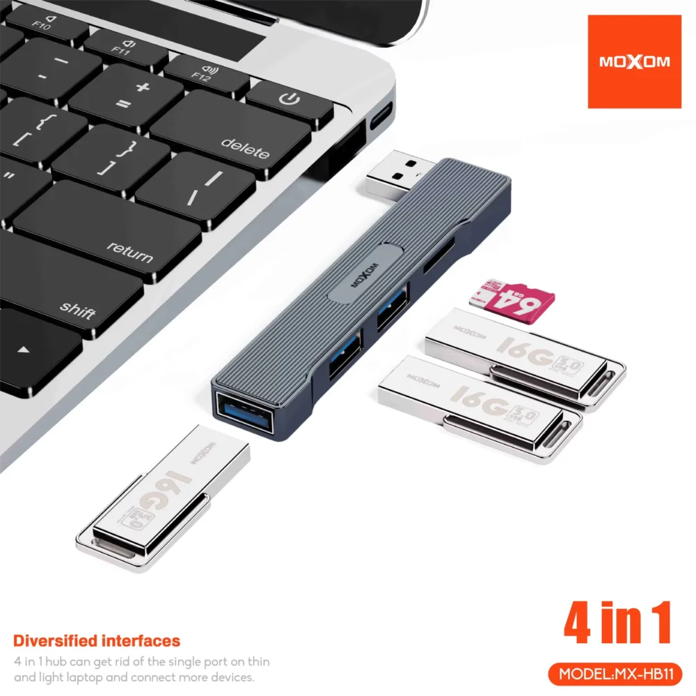 Hub USB Moxom MX-HB11 Multiports avec Lecteur SD, USB 3.0 Haute Vitesse 5Gbps et Extension 4-en-1 — image 5