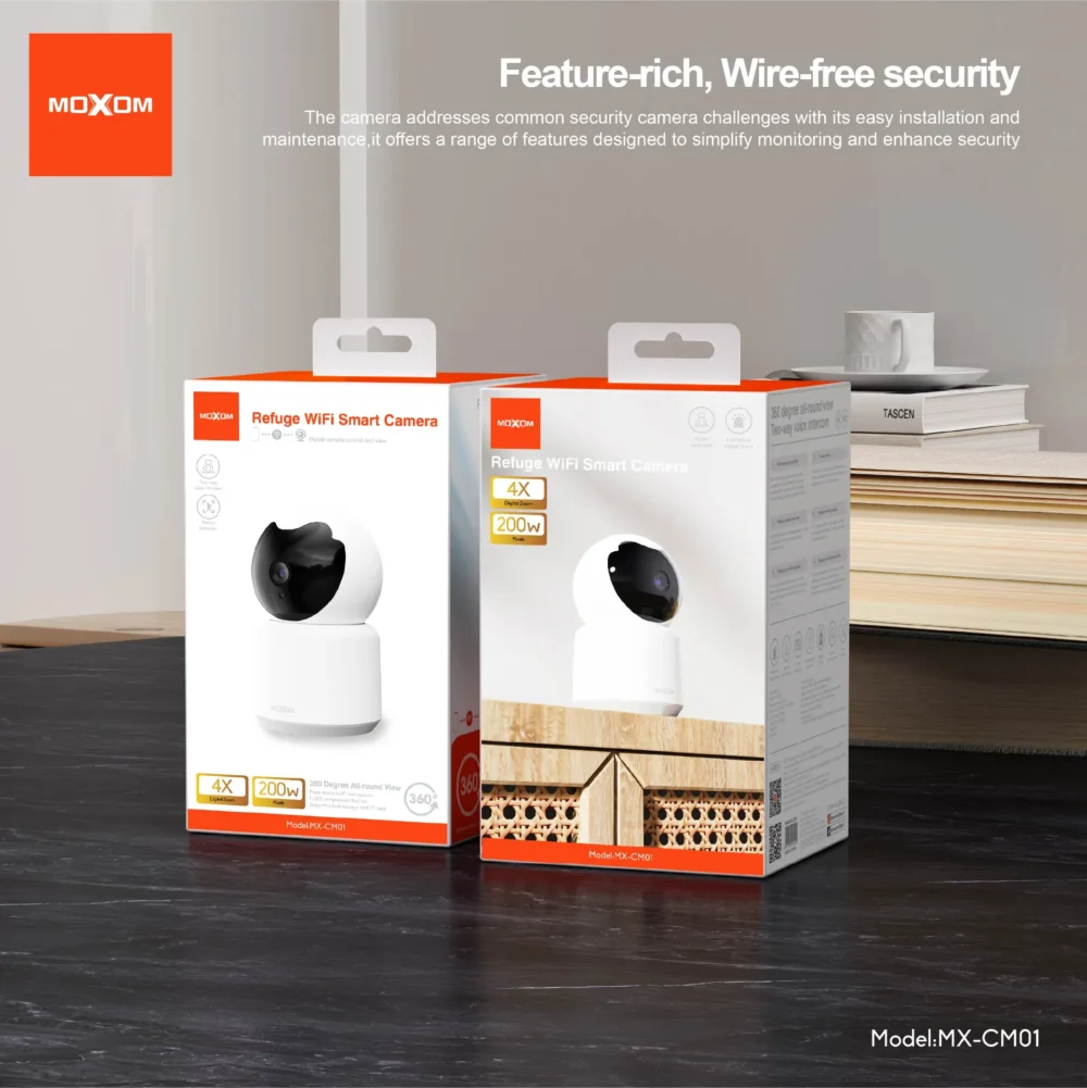 Caméra de Sécurité Intelligente Moxom MX-CM01 – WiFi, Vision 360°, Détection de Mouvement et Audio Bidirectionnel — image 8