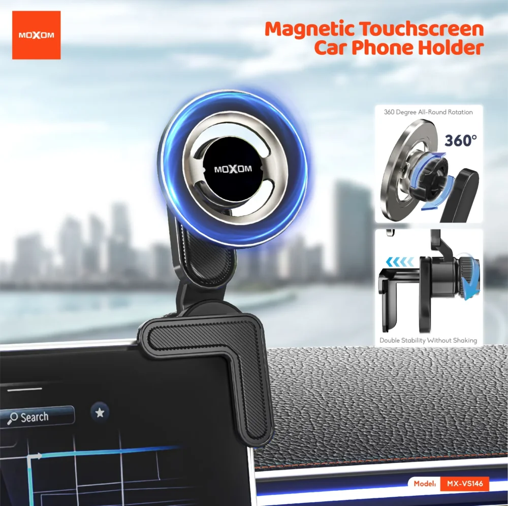 Support Téléphone Voiture Magnétique Moxom MX-VS146 avec Écran Tactile – Rotation 360° et Fixation Stable — image 6
