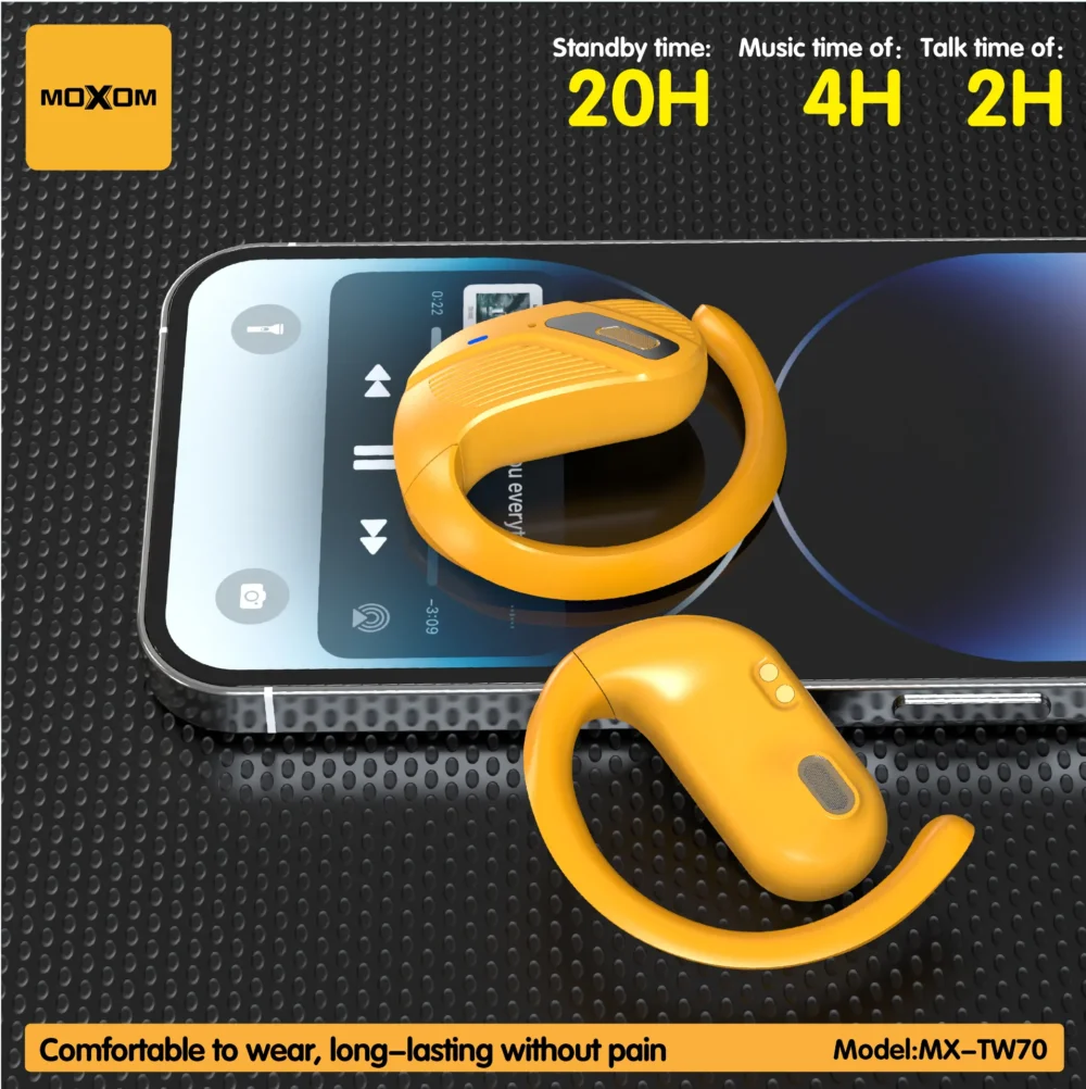 Écouteurs Sans Fil MOXOM MX-TW70 OWS Bluetooth 5.3 – Open Air Conduction avec Crochet d’Oreille et Boîtier de Charge — image 8