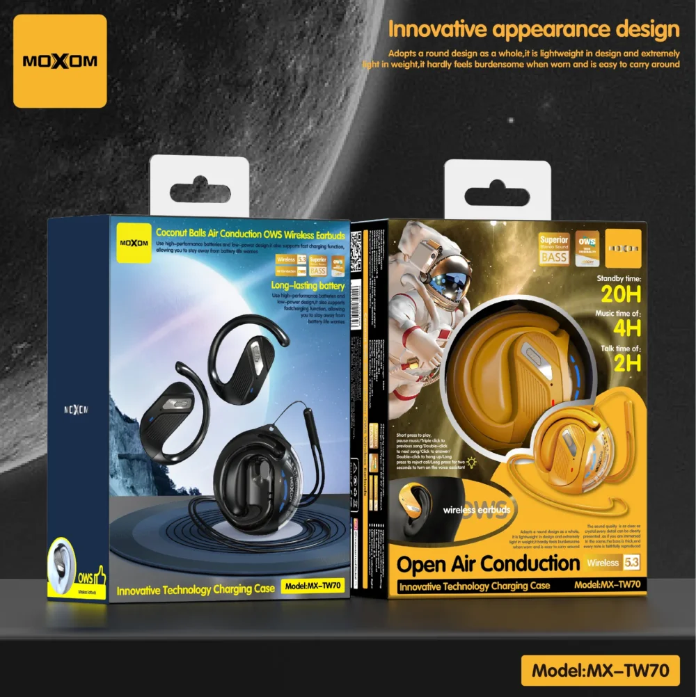 Écouteurs Sans Fil MOXOM MX-TW70 OWS Bluetooth 5.3 – Open Air Conduction avec Crochet d’Oreille et Boîtier de Charge — image 9
