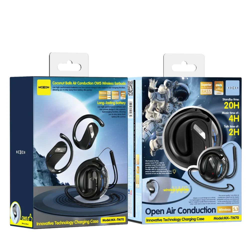 Écouteurs Sans Fil MOXOM MX-TW70 OWS Bluetooth 5.3 – Open Air Conduction avec Crochet d’Oreille et Boîtier de Charge — image 4
