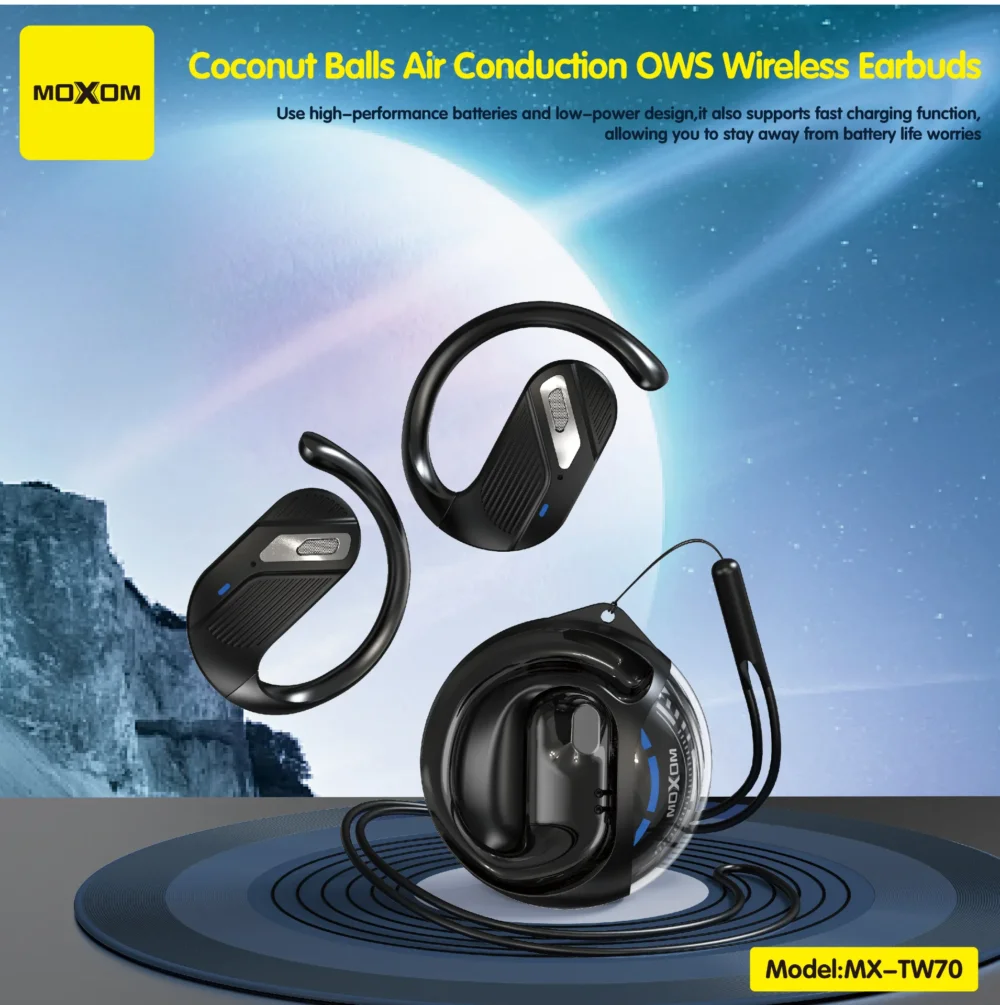 Écouteurs Sans Fil MOXOM MX-TW70 OWS Bluetooth 5.3 – Open Air Conduction avec Crochet d’Oreille et Boîtier de Charge — image 6