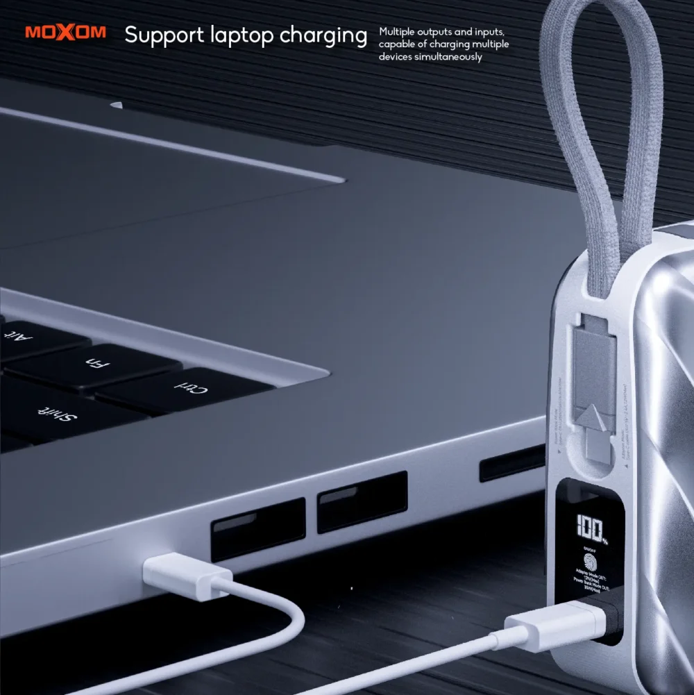 MOXOM MX-PB151 Power Bank 20000mAh avec Chargeur Secteur Intégré – PD35W, Câbles Lightning & USB-C Intégrés, Écran LCD Intelligent — image 9