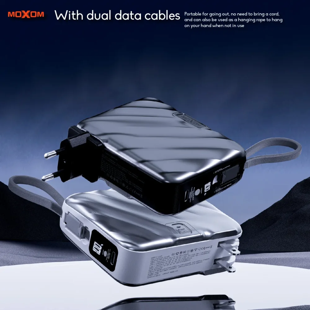 MOXOM MX-PB151 Power Bank 20000mAh avec Chargeur Secteur Intégré – PD35W, Câbles Lightning & USB-C Intégrés, Écran LCD Intelligent — image 10