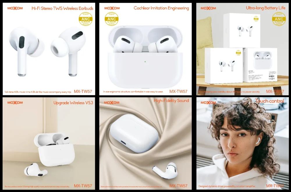 Écouteurs Sans Fil MOXOM MX-TW57 ANC Bluetooth 5.3 – Réduction Active du Bruit, Son Hi-Fi et 40H d’Autonomie — image 9