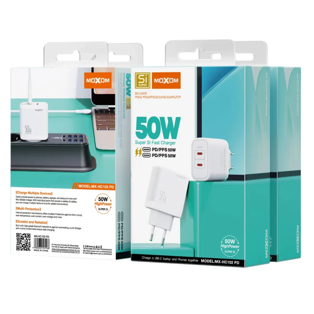 Chargeur Secteur MOXOM MX-HC102 PD 50W Super Si – Double Port USB-C PD/PPS Charge Rapide — image 7