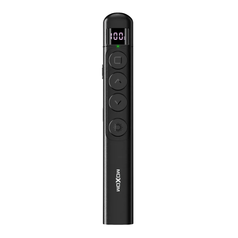 Télécommande de Présentation Sans Fil MOXOM MX-LP01 – Pointeur Laser Rouge, Contrôle Jusqu’à 200 m, Écran LCD et Récepteur USB Intégré