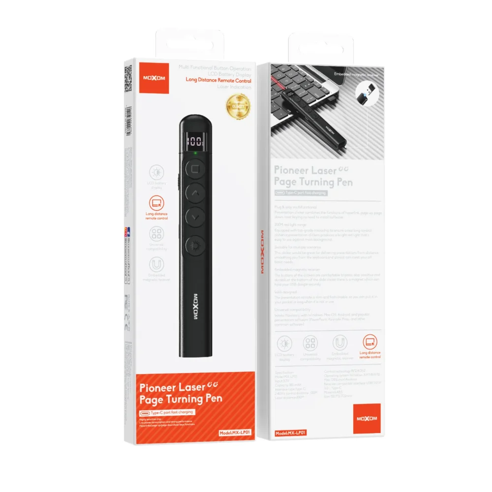 Télécommande de Présentation Sans Fil MOXOM MX-LP01 – Pointeur Laser Rouge, Contrôle Jusqu’à 200 m, Écran LCD et Récepteur USB Intégré — image 5