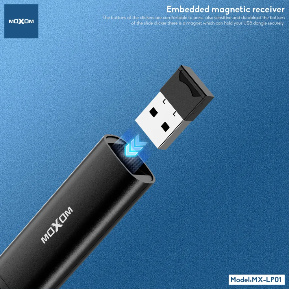 Télécommande de Présentation Sans Fil MOXOM MX-LP01 – Pointeur Laser Rouge, Contrôle Jusqu’à 200 m, Écran LCD et Récepteur USB Intégré — image 7