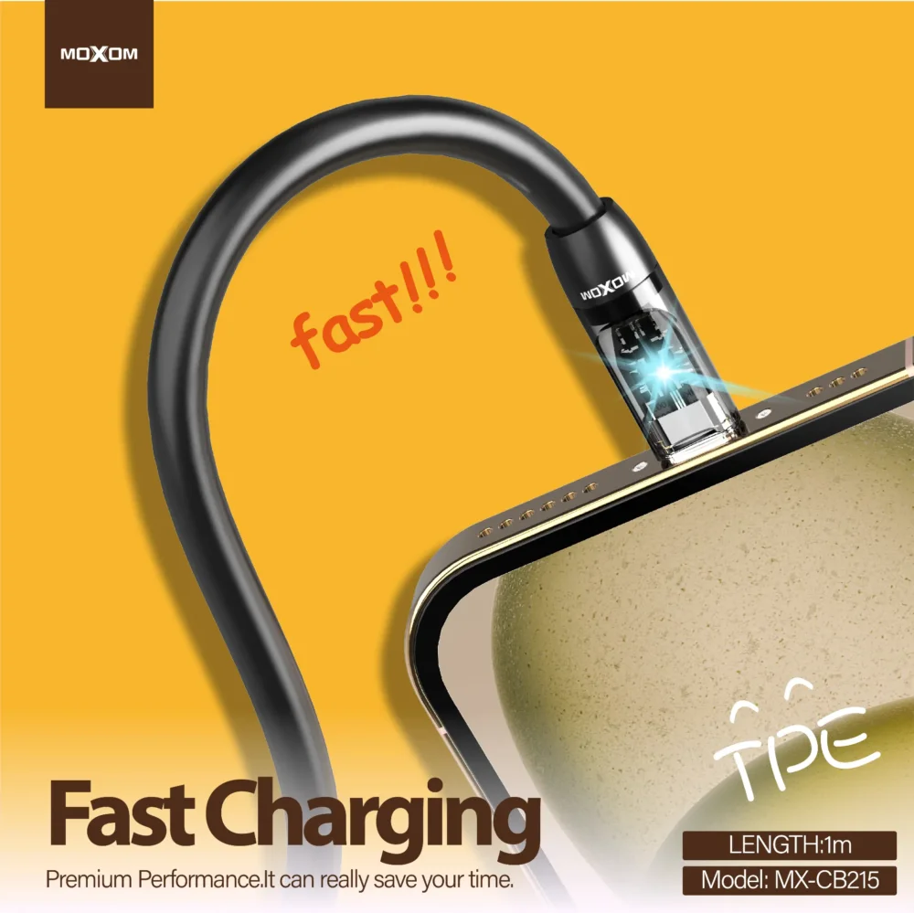 Câble USB-C vers USB-C MOXOM MX-CB215 60W PD – Charge Rapide, Câble de Données LED Transparent, 1 mètre — image 7