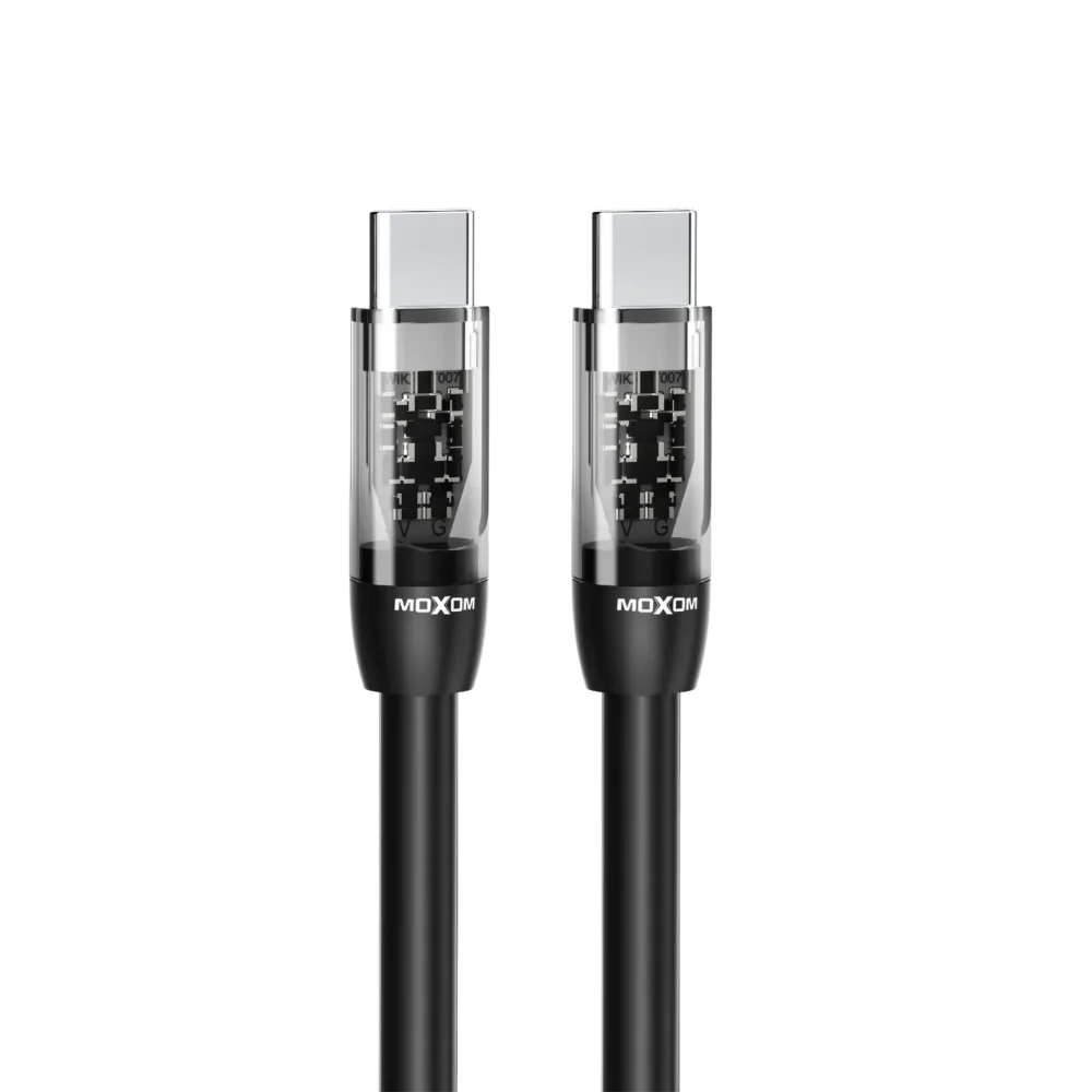 Câble USB-C vers USB-C MOXOM MX-CB215 60W PD – Charge Rapide, Câble de Données LED Transparent, 1 mètre