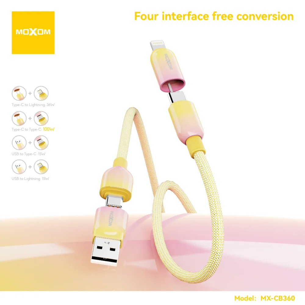 MOXOM CB360 Câble de Charge Rapide 4-en-1 avec Synchronisation des Données | USB-A vers USB-C, Lightning & Micro USB | Câble Tressé Multi-Appareils — image 8