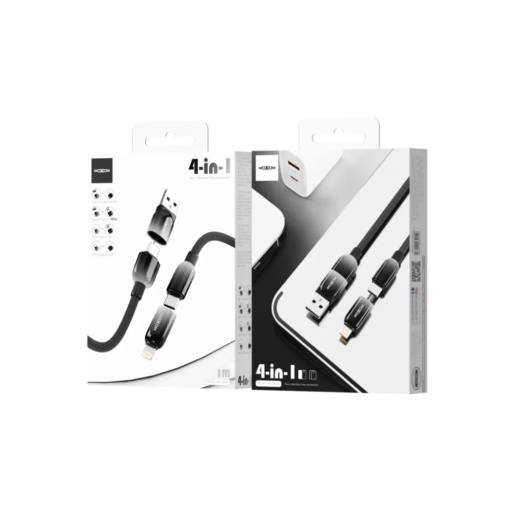 MOXOM CB360 Câble de Charge Rapide 4-en-1 avec Synchronisation des Données | USB-A vers USB-C, Lightning & Micro USB | Câble Tressé Multi-Appareils — image 4