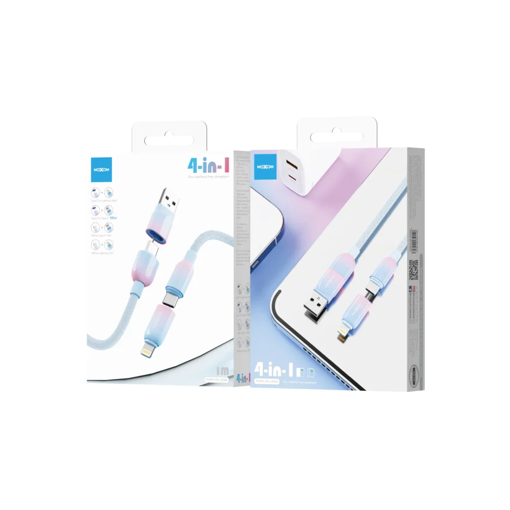 MOXOM CB360 Câble de Charge Rapide 4-en-1 avec Synchronisation des Données | USB-A vers USB-C, Lightning & Micro USB | Câble Tressé Multi-Appareils — image 6