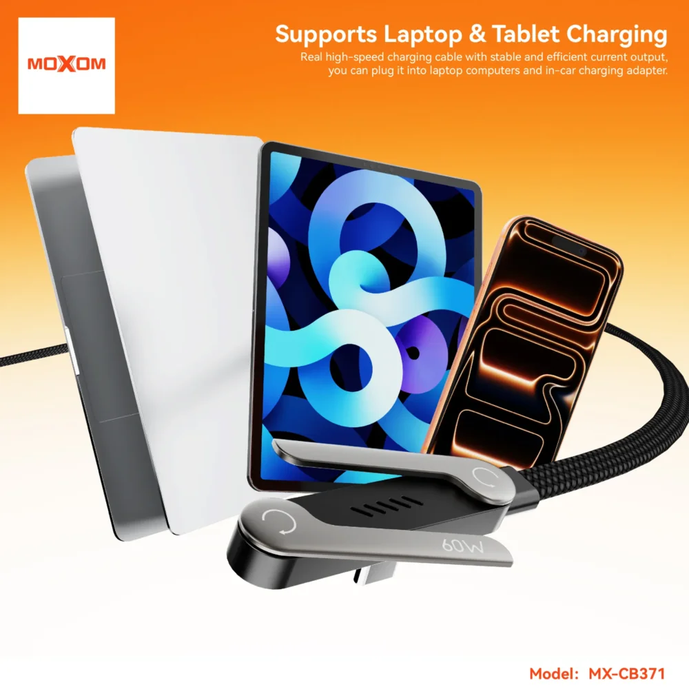 MOXOM MX-CB371 Câble USB-C vers USB-C 60W avec Support Téléphone Intégré | Charge Rapide & Synchronisation des Données | Câble Tressé 1,2 m — image 9
