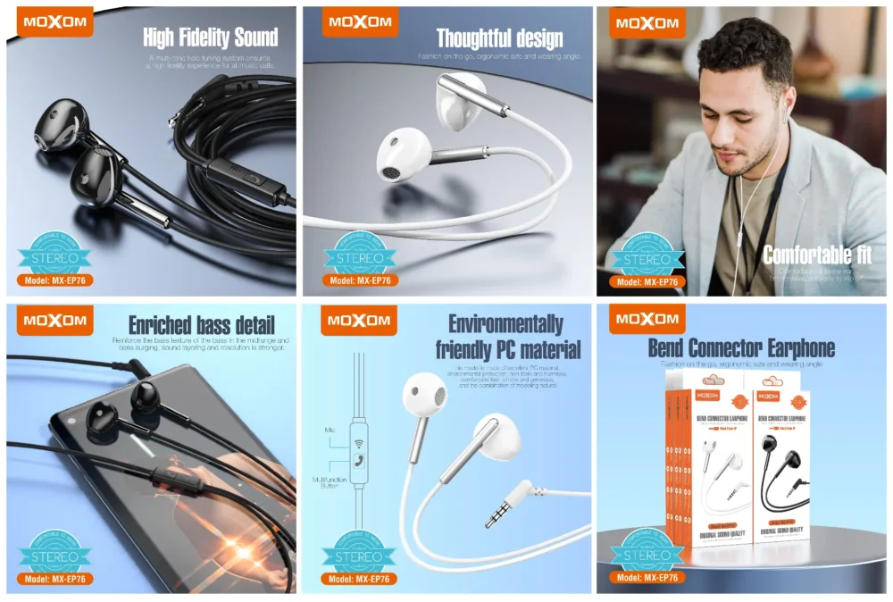 MOXOM MX-EP76 Écouteurs Filaire Stéréo Jack 3,5 mm avec Microphone et Commande Multifonction — image 5