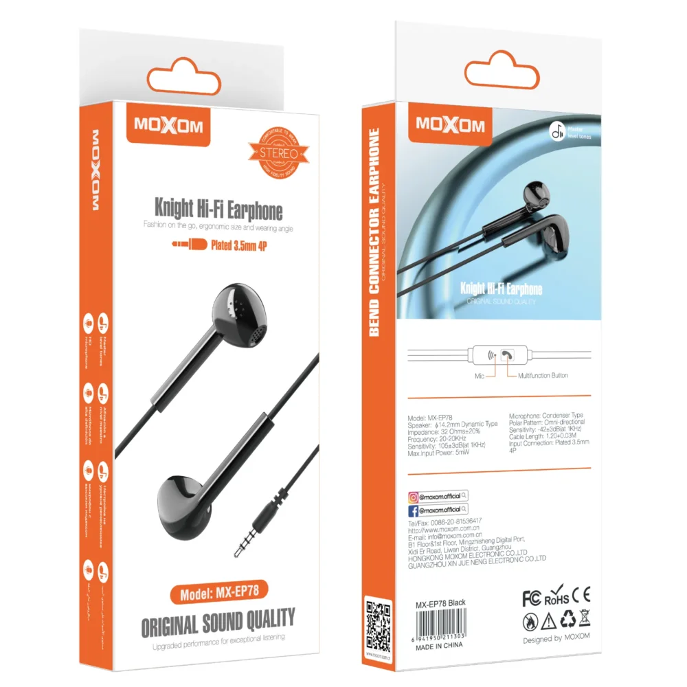 Écouteurs Hi-Fi MOXOM MX-EP78 avec Microphone – Son Stéréo Haute Fidélité — image 12