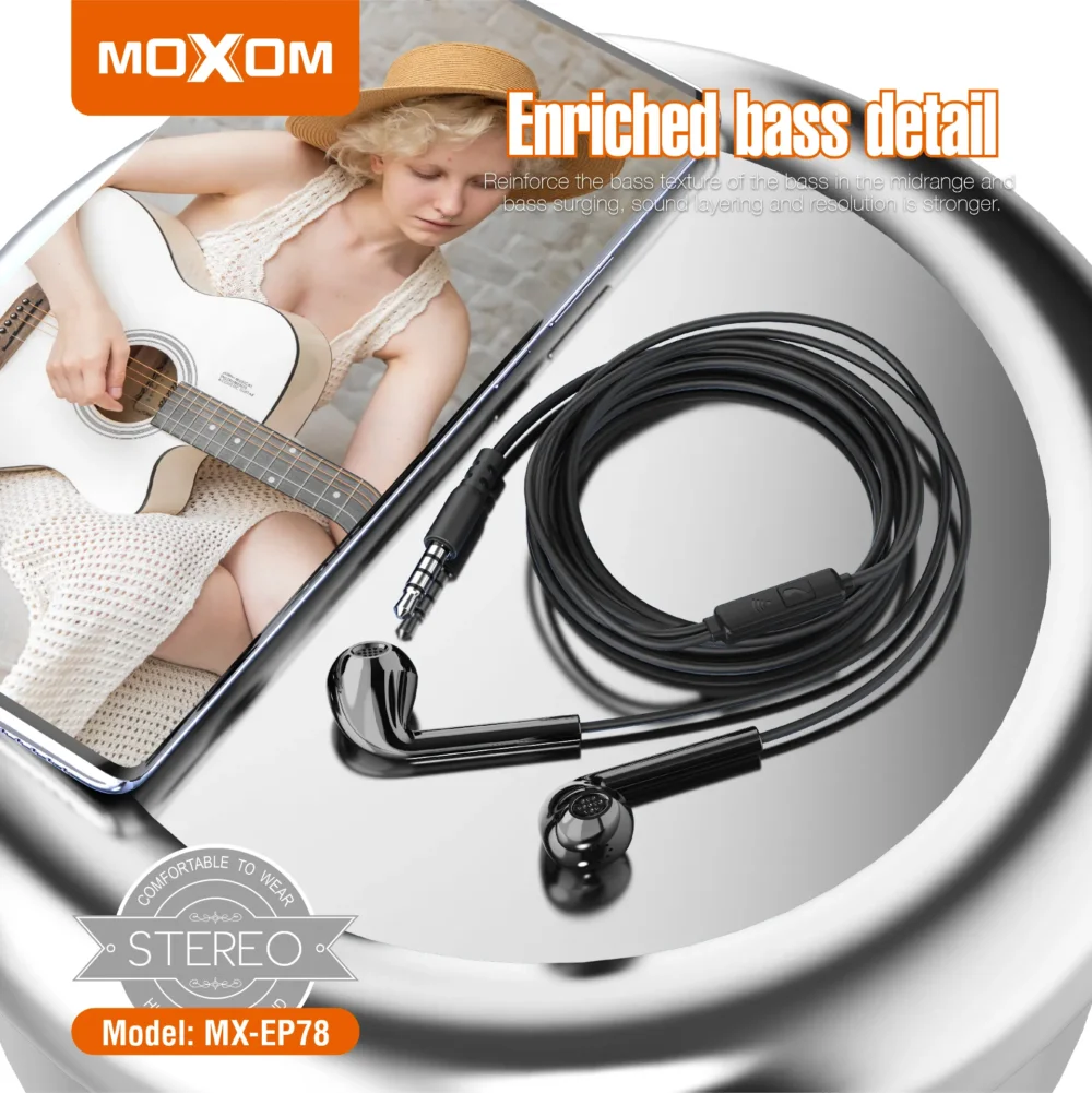 Écouteurs Hi-Fi MOXOM MX-EP78 avec Microphone – Son Stéréo Haute Fidélité — image 5