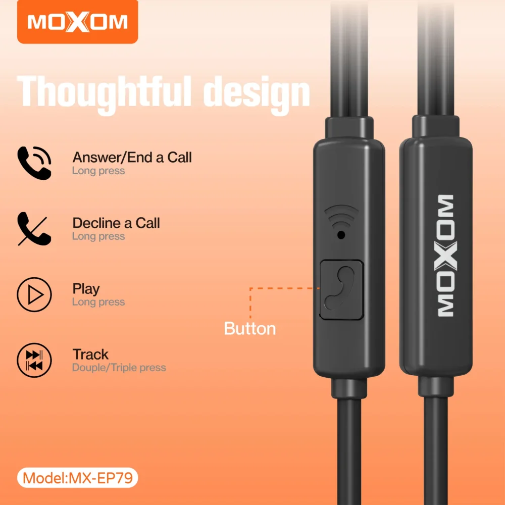Écouteurs Filaire MOXOM MX-EP79 avec Microphone – Son Stéréo Puissant et Basses Renforcées — image 9