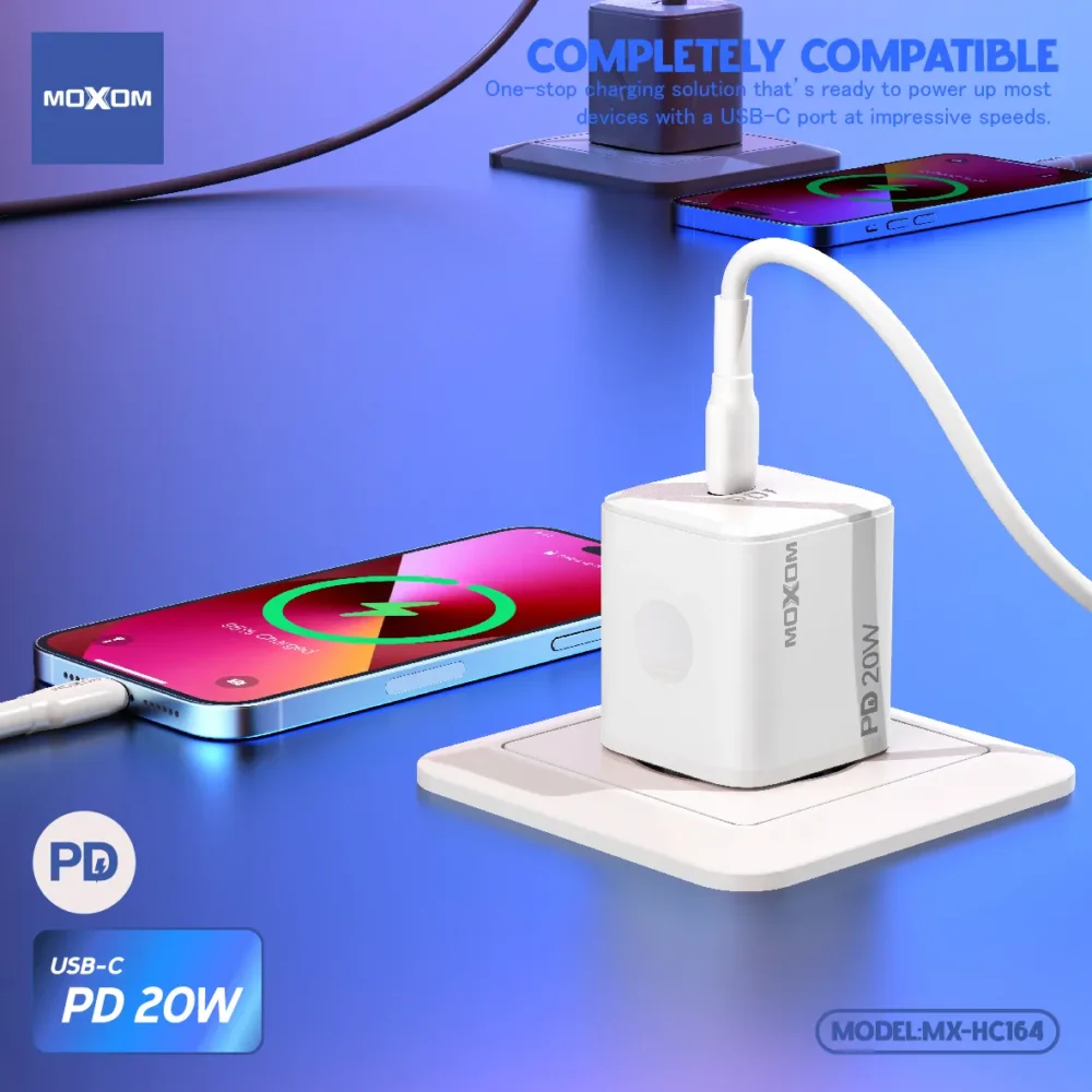 Chargeur Rapide MOXOM MX-HC164 PD 20W USB-C avec Câble Type-C vers Lightning – Compatible iPhone et iPad — image 5