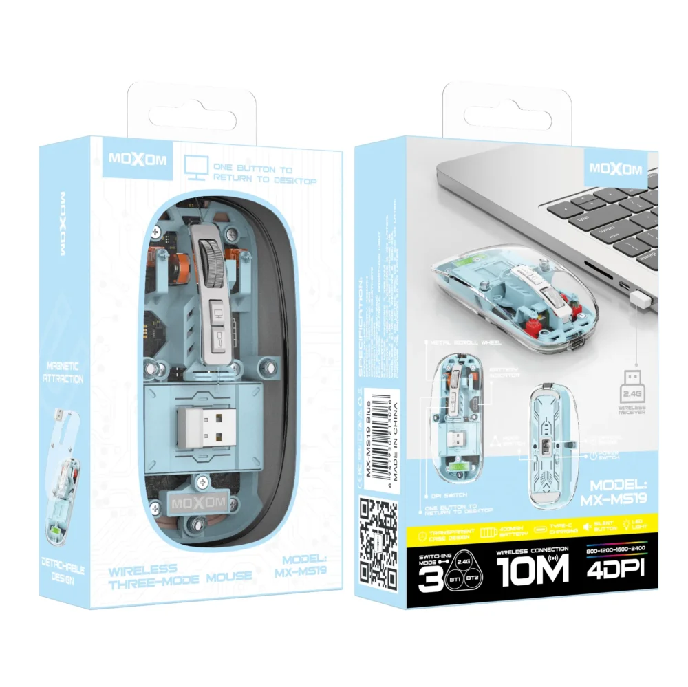 MOXOM MX-MS19 Souris Sans Fil Rechargeable Triple Mode Bluetooth & 2.4GHz