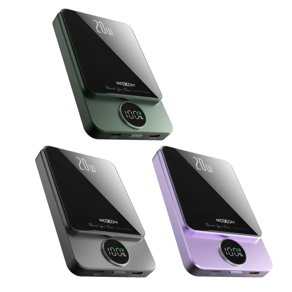 Power Bank Magnétique MOXOM MX-PB110 5000mAh – Charge Sans Fil 15W, PD 20W avec Écran LCD