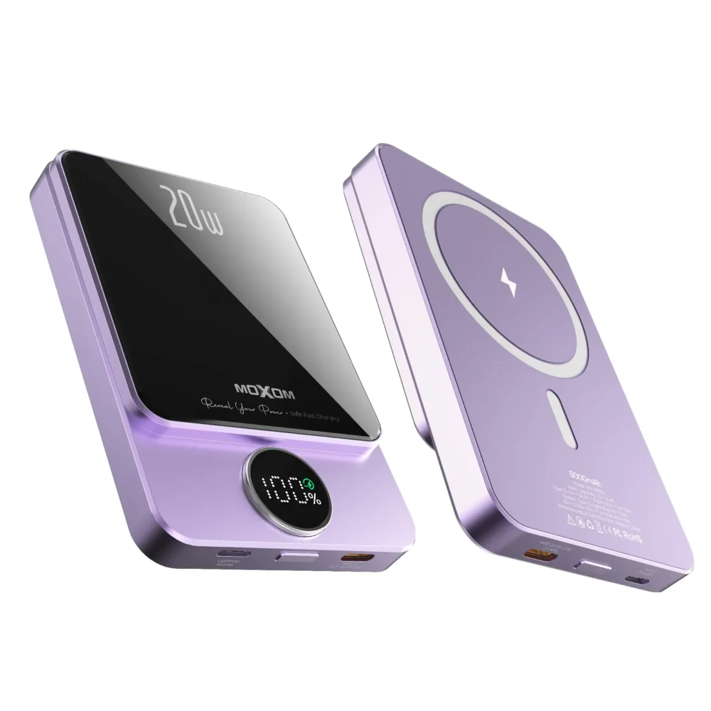 Power Bank Magnétique MOXOM MX-PB110 5000mAh – Charge Sans Fil 15W, PD 20W avec Écran LCD — image 3