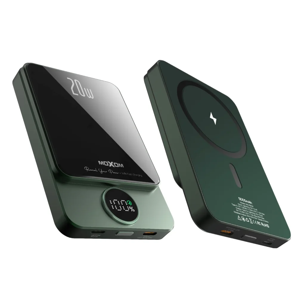 Power Bank Magnétique MOXOM MX-PB110 5000mAh – Charge Sans Fil 15W, PD 20W avec Écran LCD — image 4