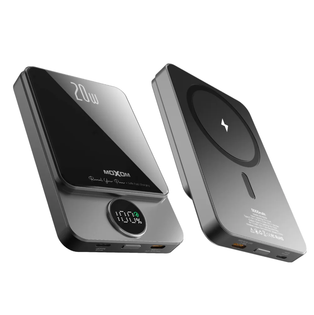 Power Bank Magnétique MOXOM MX-PB110 5000mAh – Charge Sans Fil 15W, PD 20W avec Écran LCD — image 5
