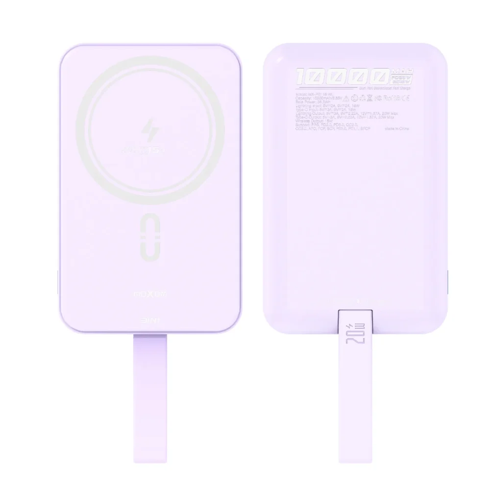 Power Bank Magnétique MOXOM MX-PB116 WL 10000mAh – Charge Sans Fil 15W, PD 20W, QC 18W avec Câble Intégré — image 18
