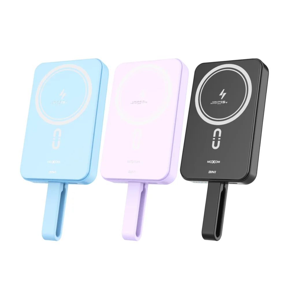 Power Bank Magnétique MOXOM MX-PB116 WL 10000mAh – Charge Sans Fil 15W, PD 20W, QC 18W avec Câble Intégré — image 6